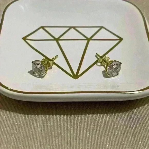 Giani Bernini Cubic Zirconia Solitaire Stud Earrings & Ceramic Trinket Dish - Picture 8 of 11